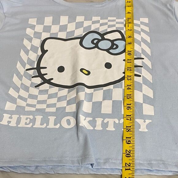 Hello Kitty by Sanrio Blue Checkerboard Cropped Graphic Tee Size M - Picture 8 of 10